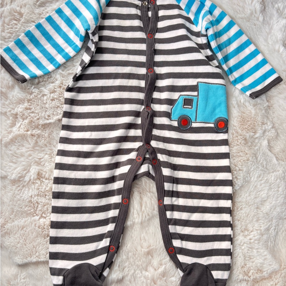 Offspring Striped Blue and Gray Baby Footie